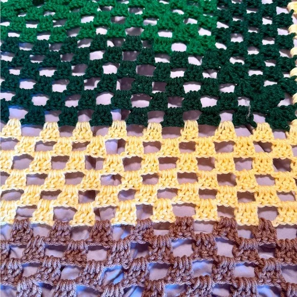 Handmade granny square Crochet afghan in Greens,butterYellow,earthy tones, boho